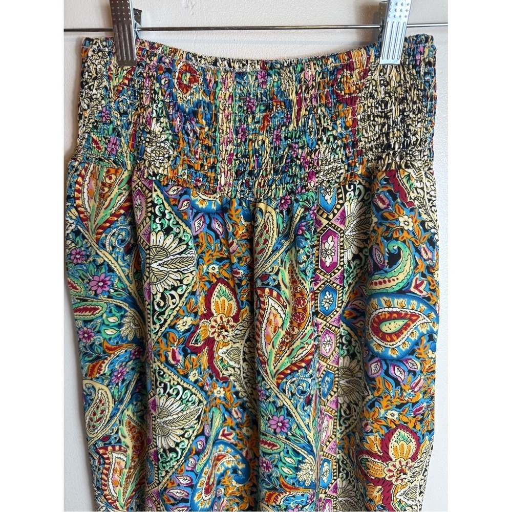 Cupshe Smocked Floral Paisley Boho Beach Pants NWT Size XS Colorful Vacation - Picture 4 of 6